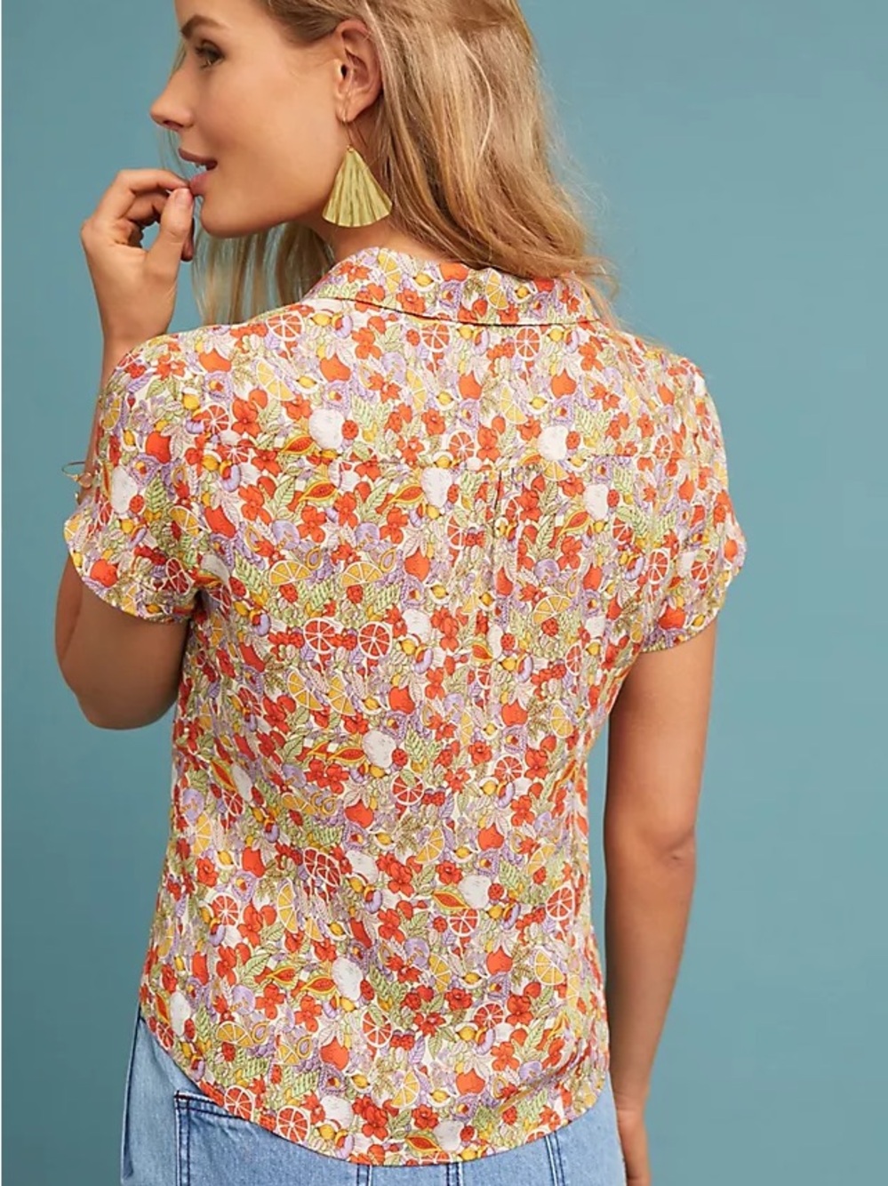 Anthropologie Maeve Women’s Size US 6 Button Down Shirt Citrus Floral - Picture 3 of 7